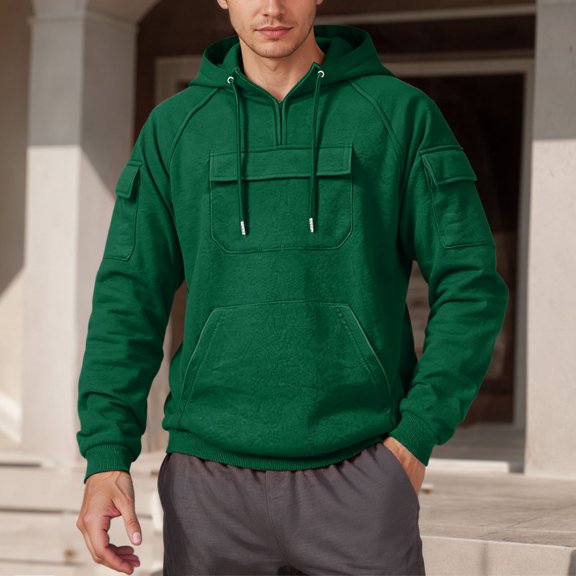 Fashion Hooded Sweatshirt Warm Casual Sporty Pullover With Pockets For Outdoor (Dark Green XXL)