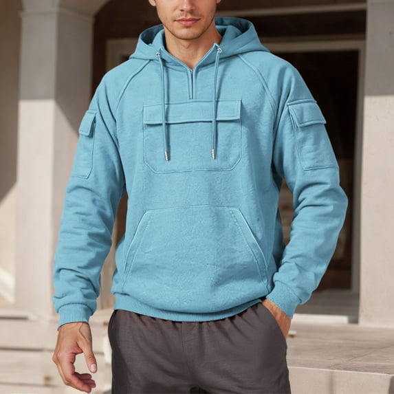 Fashion Hooded Sweatshirt Warm Casual Sporty Pullover With Pockets For Outdoor (Sky Blue XXXL)