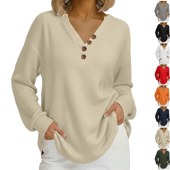 Fashion Hoodie Sweatshirts for Womens Plus Siz Spring And Winter V-neck Button Long Sleeve Base Coat Top