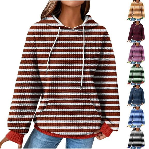 Fashion Hoodie for Womens Plus Size Pullover 2025 Winter Hooded Sweatshirt Loose Casual Striped Print Round Neck Hooded Long Sleeve Sweatshirt