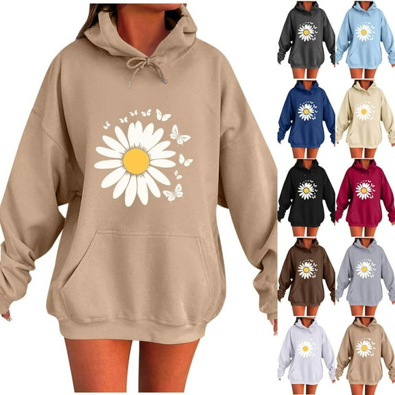 Fashion Hoodie for Womens Plus Size Pullover Casual Ladies Printed Long Sleeve Tops Blouse Hooded Sweatshirts