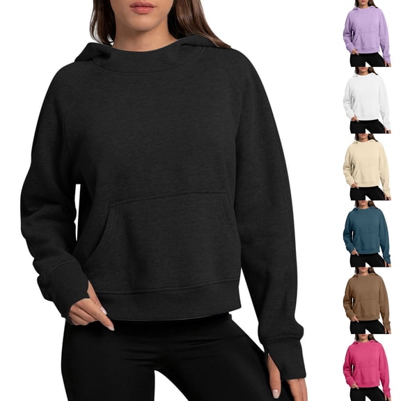 Fashion Hoodie for Womens Pullover Plus Size Loose Casual Solid Color Round Neck Long Sleeved Sweatshirt