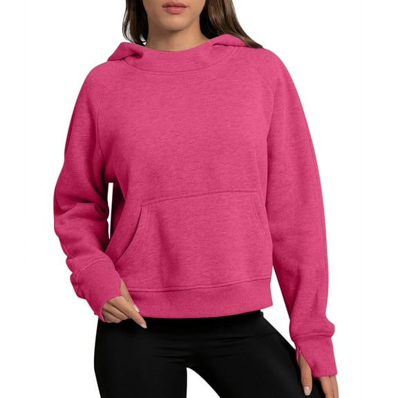 Fashion Hoodie for Womens Pullover Plus Size Loose Casual Solid Color Round Neck Long Sleeved Sweatshirt