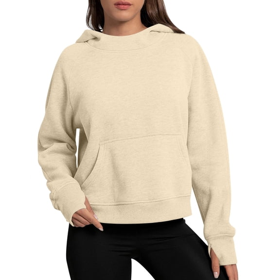 Fashion Hoodie for Womens Pullover Plus Size Loose Casual Solid Color Round Neck Long Sleeved Sweatshirt