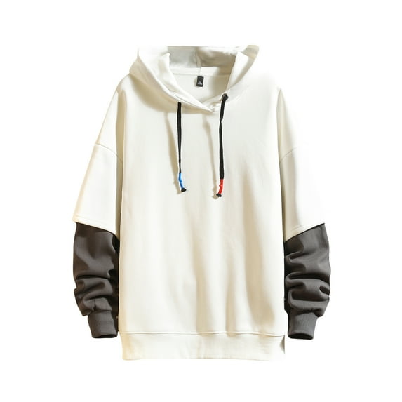 Fashion Hoodies Men's Color Block Pullover O-Neck Hooded Sweatshirt Patchwork