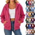 thumbnail image 1 of Fashion Hoodies for Womens Lightweight Plus Size Full-Zip Up Casual Comfortable Solid Color Hoodie Drawstring Long Sleeve Pockets Hooded Sweatshirt Coat, 1 of 8