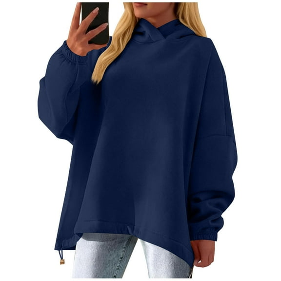 Fashion Hoodies for Women Drawstring Hem Hoodie Long Sleeve Hooded Sweatshirts Coat Fall Lightweight Pullover Warm Blouses Basic Tops Casual Coats