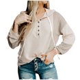 thumbnail image 1 of Fashion Hoodies for Women Patchwork Waffle Knit Sweater Hooded Sweatshirt Drawstring Long Sleeve Pullover Top, 1 of 5