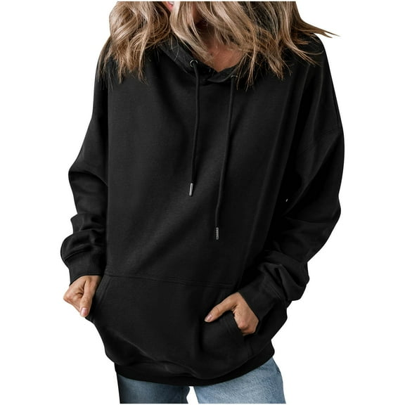 Fashion Hoodies for Women Pullover Plus Size Hooded Solid Color Long-sleeved Sweatshirt Casual Blouse Pullover