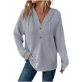 thumbnail image 1 of Fashion Hoodies for Women Pullover Plus Size Solid Color Casual Hooded Button Long Sleeve Drawstring Sweatshirt Top, 1 of 7