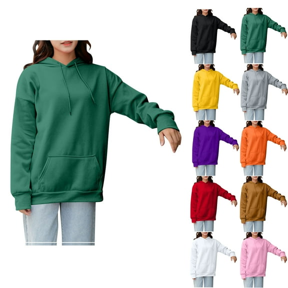 Fashion Hoodies for Women Pullover Plus Size Solid Color Long Sleeved Hooded Sweatshirt