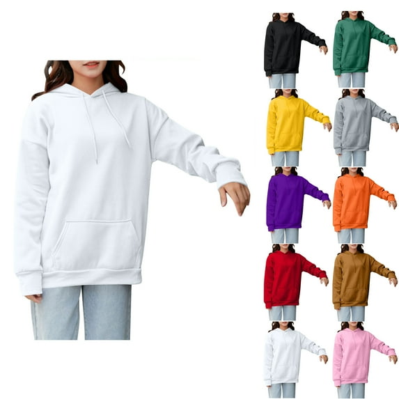 Fashion Hoodies for Women Pullover Plus Size Solid Color Long Sleeved Hooded Sweatshirt