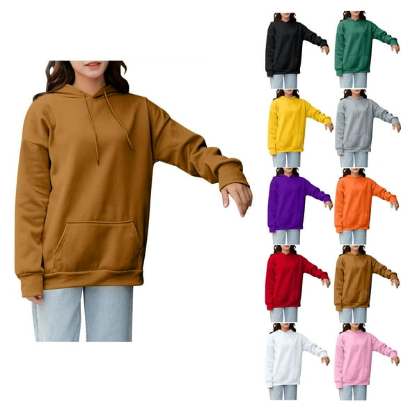 Fashion Hoodies for Women Pullover Plus Size Solid Color Long Sleeved Hooded Sweatshirt
