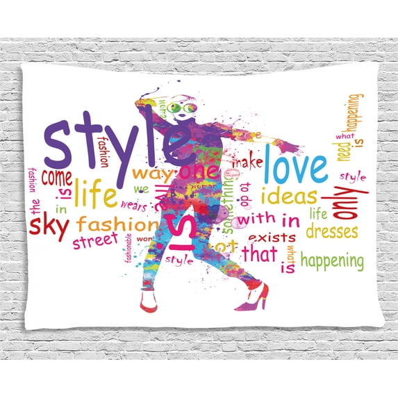 Fashion House Decor Tapestry, Stylish Woman Figure with Colorful Stains Love Dresses Happiness Theme, Wall Hanging for Bedroom Living Room Dorm Decor, 60W X 40L Inches, Purple Pink, by Ambesonne