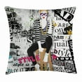 thumbnail image 1 of Fashion House Decor Throw Pillow Cushion Cover, Model Posing and Sitting on Tabouret with Clothes Street Style Print, Decorative Square Accent Pillow Case, 24 X 24 Inches, Black White, by Ambesonne, 1 of 2