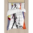 thumbnail image 1 of Fashion House Decor Twin Size Duvet Cover Set, A Girl Walking in Streets of Paris Sketch Style Romantic Eiffel Tower Image, Decorative 2 Piece Bedding Set with 1 Pillow Sham, Orange, by Ambesonne, 1 of 3