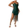 thumbnail image 1 of Fashion How Women Asymmetrical Mini Dress Nightclub Dancing Clothes Sleeveless Spaghetti Strap Prom Dresses Wrapped Ruched Solid Streamer Sequined Dress Gray L, 1 of 5