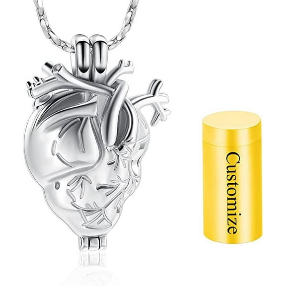 Fashion Human Anatomy Necklace Jewelry Urn Necklace Heart Charm Necklace Cremation Jewelry Pendant Necklace for Ashes Holder Adjustable 20" Chain