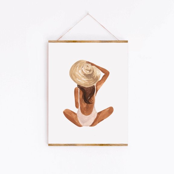 Fashion Illustration Beach Girl Tropical Summer Hand Painted, Unframed Paper Print