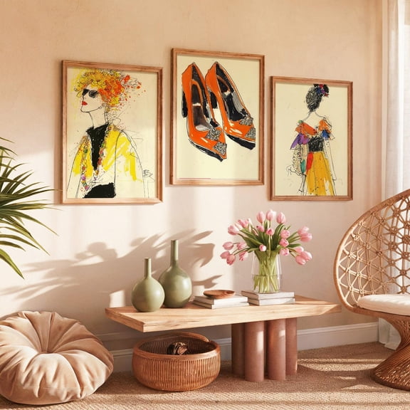 Fashion Illustration Print Chic Designer Style Wall Art Set 3 Stretched Canvas 16x24