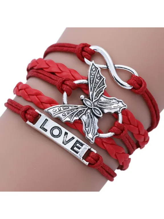Fashion Infinity Love Hand Woven Bracelet Butterfly Letter Love Leather Multilayer Bracelets Bangles for Women Kids Jewelry Gift