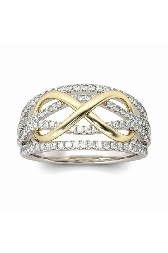 Fashion Infinity Love Rose Gold Heart Two-tone Cubic Zircon CZ Crystal Ring