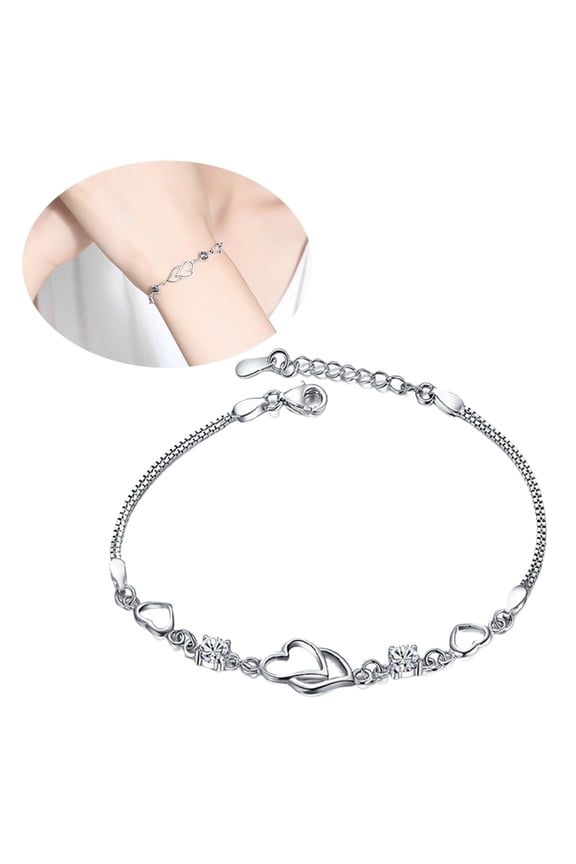 Fashion Inlaid Zircon Heart To Heart Bracelet for Girls Women Trendy Jewelry Accessories Gift Idea Romantic Love Symbol Adjustable Bracelet