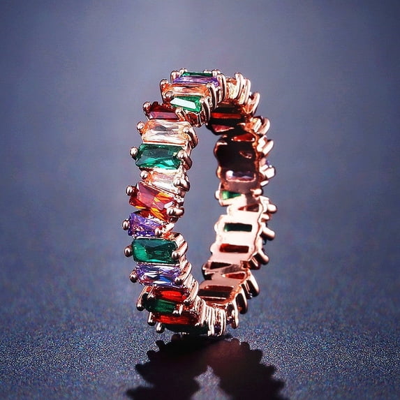 Fashion Inlaid Zircon Ladder Square Ring Female Simple