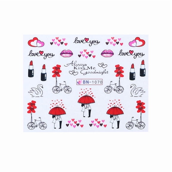 Fashion Ins Style Nail Applique Love Bear Red Lips Watermark Sticker Set