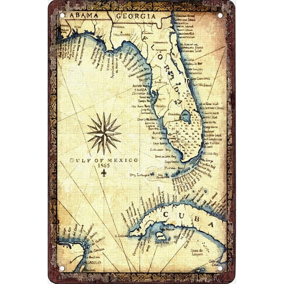 Fashion Interesting Metal Tin Sign Florida Map Art Print Wall Decoration is Suitable for bar Living Room Bedroom Coffee Shop Garage, Indoor and Outdoor 12x8 inches