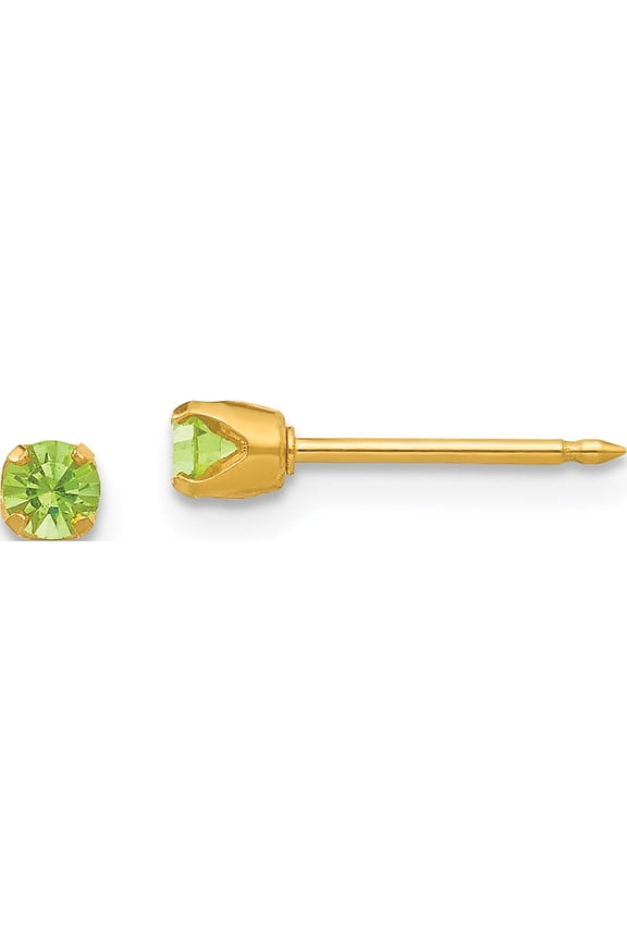 Inverness 24K Gold-plated 3mm August Light Green Crystal Birthstone Post Piercing Earrings