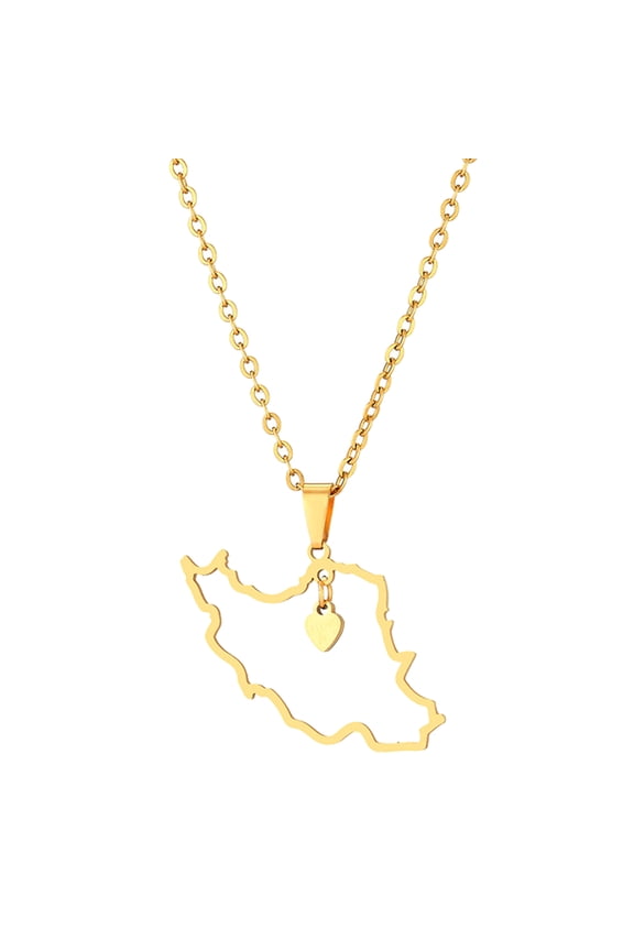 Stainless Steel Outline Iranian Map Pendant Necklace Heart Flag Iranian Jewelry with Chain Gift for Women Men Unisex