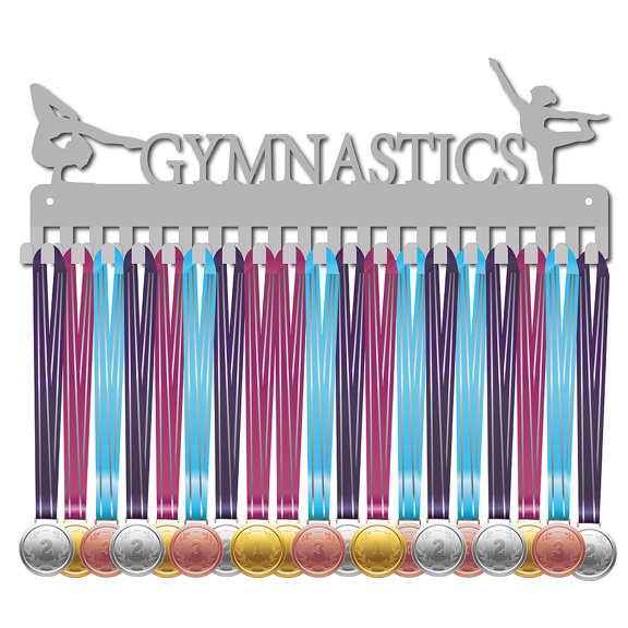 Fashion Iron Medal Hanger Holder Display Wall Rack 20 Hooks with Screws Word Gymnastics Silver 138x400mm DIY