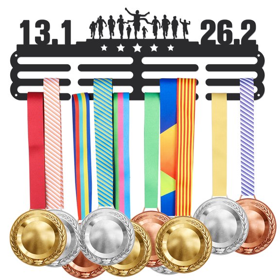 Fashion Iron Medal Hanger Holder Display Wall Rack 3 Line with Screws Sports Theme Number 13.1 26.2 Human Pattern 150x400mm