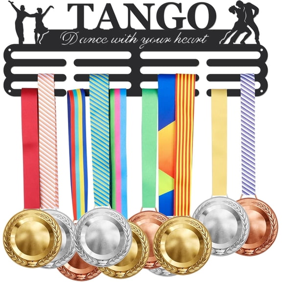Fashion Iron Medal Hanger Holder Display Wall Rack 3 Line with Screws Word Tango Dance with Your Heart Sports Themed Pattern 150x400mm
