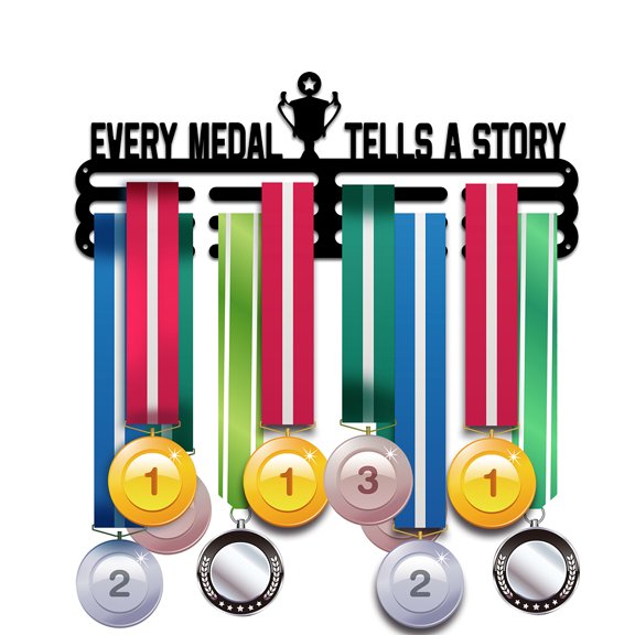 Fashion Iron Medal Hanger Holder Display Wall Rack with Screws Sports Theme Word Every Medal Tells A Story Trophy Pattern 150x400mm DIY