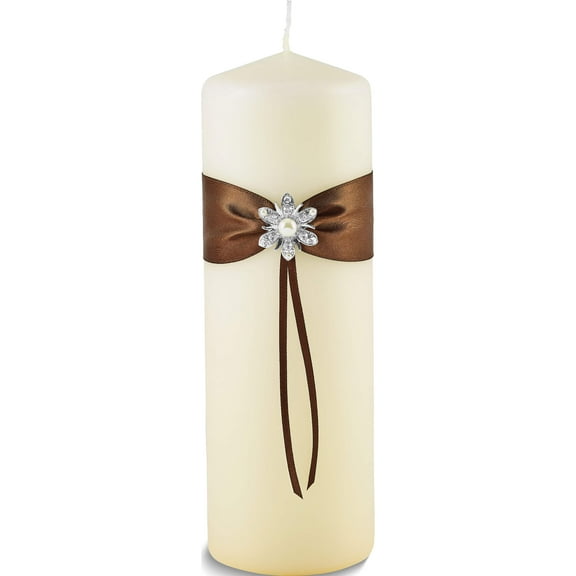 Fashion Ivory Shimmering Cz & Synthetic Pearl Mocha Unity Wedding Candle (9.25 X 3) Made In China gm6512