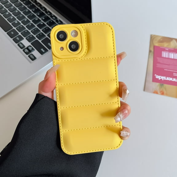 Fashion Down Jacket Case for iPhone 14, Soft Liquid Silicone TPU Phone Cover Shockproof Anti-Scratch Slim Flexible Lightweight Protective Puffer Case for iPhone 14 6.1-inch, Yellow