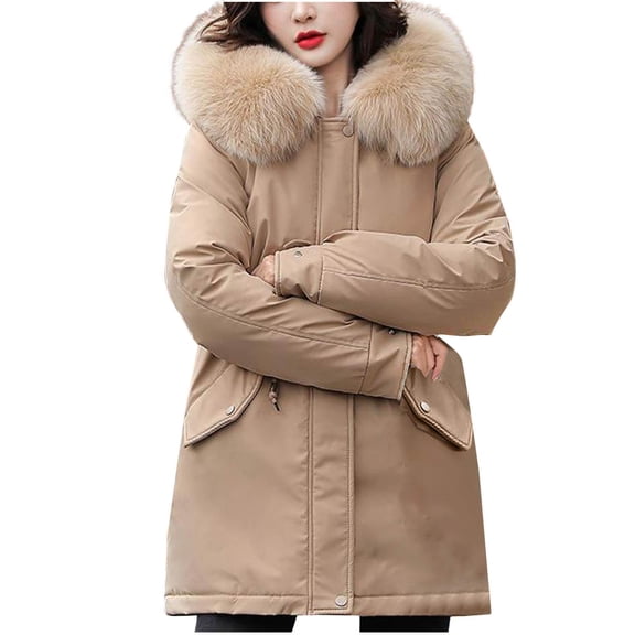 Fashion Jackets For Women Winter Long Sleeve Comfortable Button Casual Zipper Khaki Jacket Coat With Pockets (M)