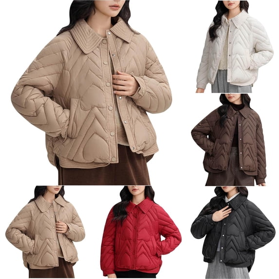 Fashion Jackets For Women Winter Long Sleeved Solid Color Thick Loose Collar Short Khaki Jacket Coat M-2XL