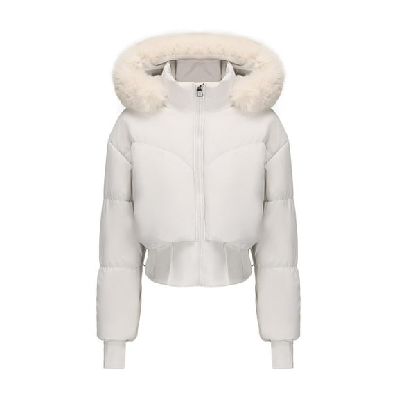 Fashion Jackets For Women Winter Solid Color Long Sleeved Thumb Hole Hooded Zipper Short White Parkas coat S-2XL