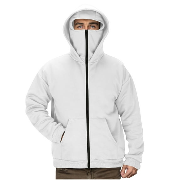 Fashion Jackets for Men New Hoodies for Men with Mask Thermal Winter Double Hat Hooded Sweatshirt Outdoor Sports Jacket Outwear White XXL