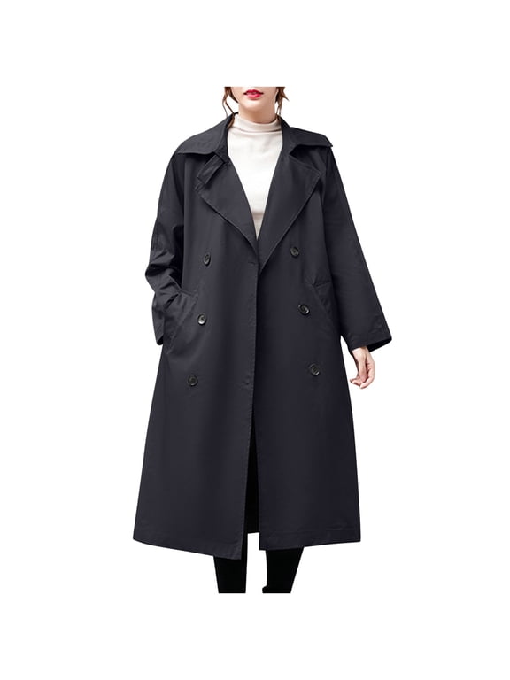 Fashion Jackets for Women New Womens Long Trench Coat Fall Fashion Oversized Lightweight Double Breasted Lapel Overcoat Outerwear Black XXL