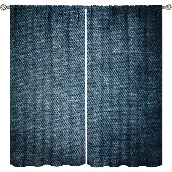 Fashion Jeans Pocket Background Curtains Denim Blue Indigo Grunge Textured Pattern Curtain with Rod Pocket for Bedroom Living Room Drapes Window Treatments 2 Panels Set 42x63 Inch