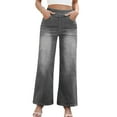 thumbnail image 1 of Fashion Jeans Womens High Rise Stretchy Denim Long Pants Wide Leg Pull On Jean Trousers with Pockets (M, Gray), 1 of 8