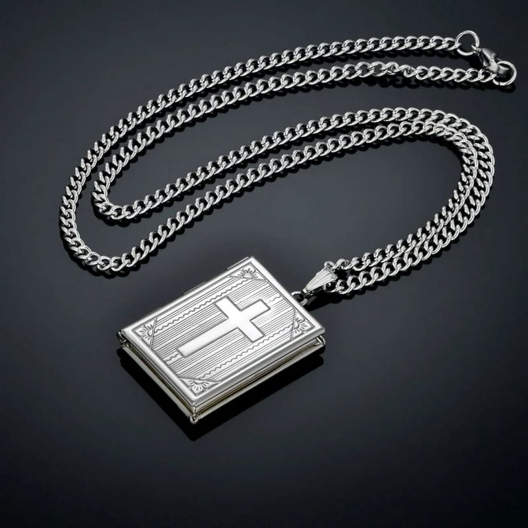 Fashion Jesus Cross Locket Pendant 14K White Gold Cross Necklace