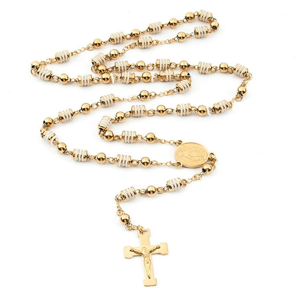 Fashion Jewelry 14K Yellow Gold Rosary Necklace, Virgin Cross Of Jesus Pendant Necklaces , Heavy Gold Color Hip hop Men Jewelry