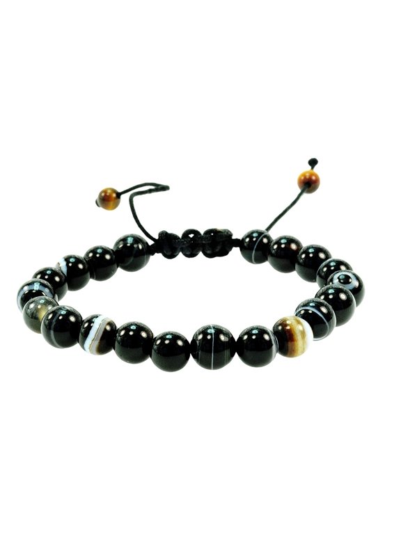 Fashion Jewelry 8mm round black bostwana agate macrame adjustable bracelet - good for healing and energy