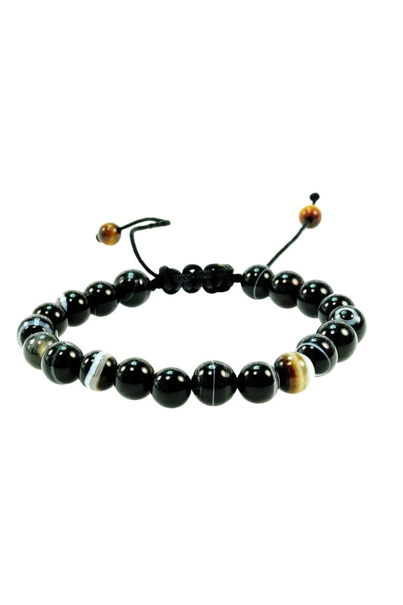 Fashion Jewelry 8mm round black bostwana agate macrame adjustable bracelet - good for healing and energy