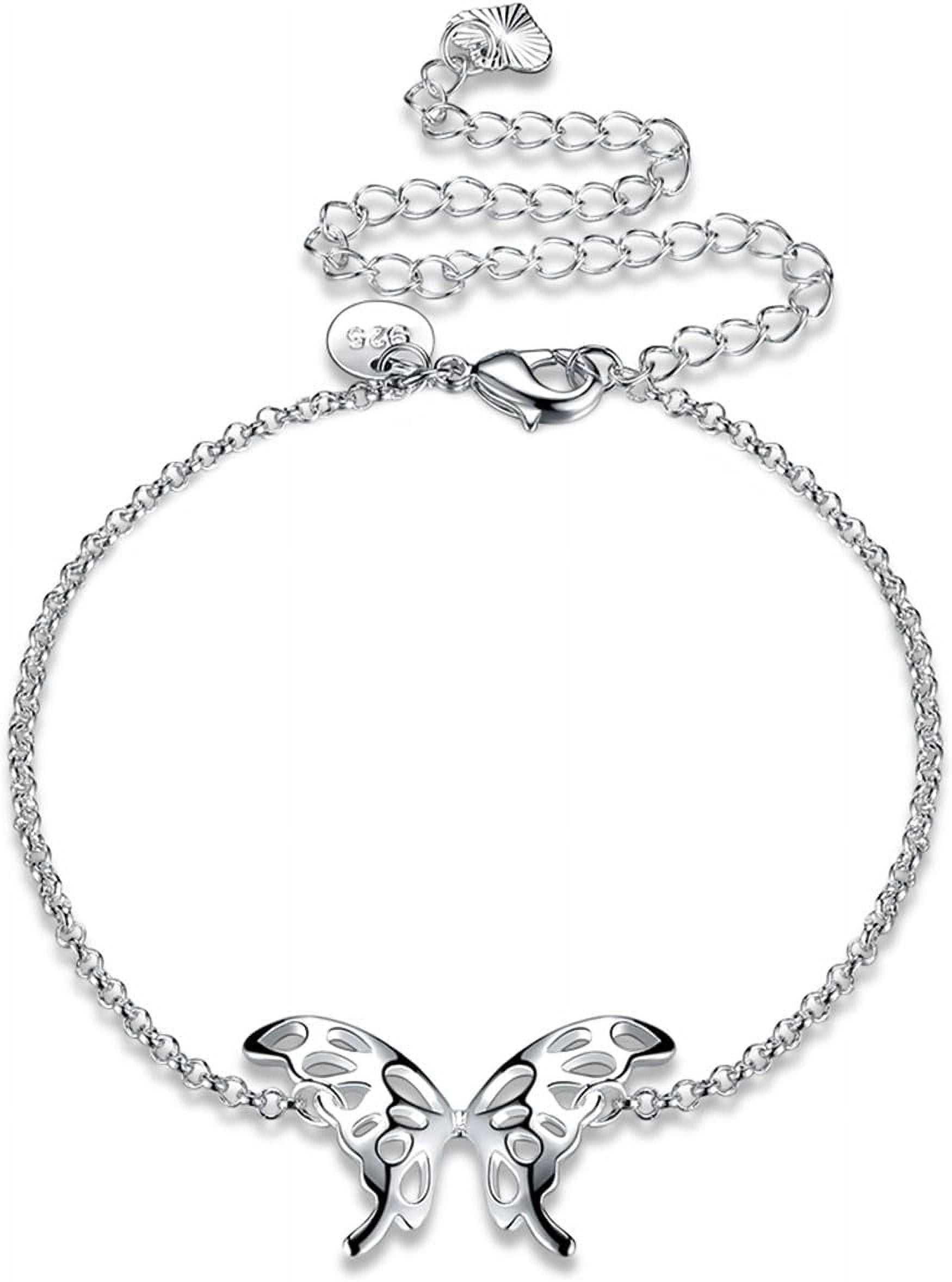 Fashion Jewelry 925 Sterling Silver Butterfly Wings Adjustable Chain Anklet For Women[o7176]